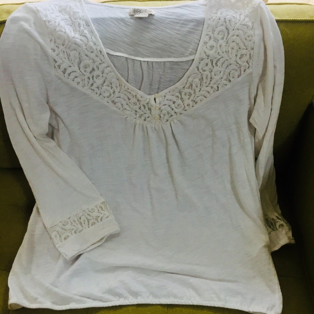 LUCKY BRAND boho peasant top w lace yoke/sleeves